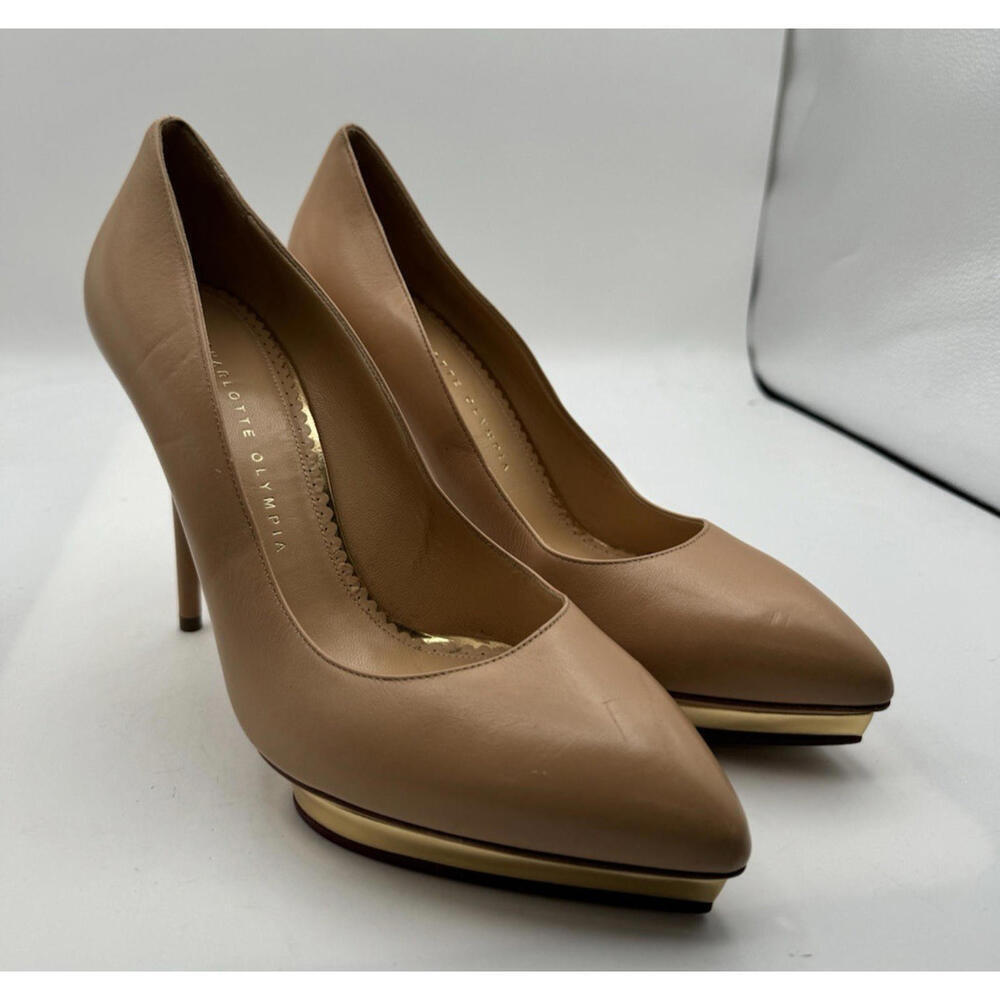 Charlotte Olympia Debbie Leather Platform Pumps Nude Size 41 | 10.5 US